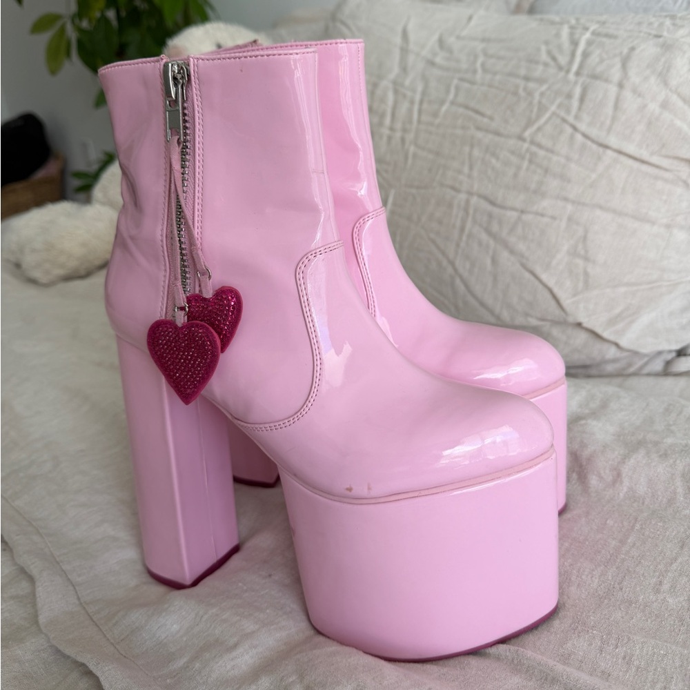 Dolls Kill Glossy Pink Platform Boots